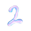 Two number alphabet with y2k liquid pastel hologram chrome effect