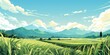 a green rice field, the rice is swaying in the wind, generative AI