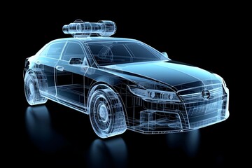 Wireframe of modern car hologram of futuristic automotive low polygonal model