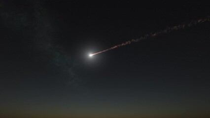 Wall Mural - meteor falling from sky at night 3d rendering meteor asteroid, global threat concept, sci fi, 2023