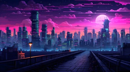Synthwave City: Vibrant Neon Cyberpunk Pixel Art