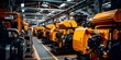 © Лилия Захарчук - Machines and equipment arranged in a row in a large industrial workshop, ready for production. Generative Ai