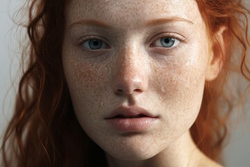 Sticker - Beautiful Caucasian girl with red hair and freckles close-up