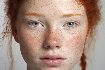 Sticker - Beautiful Caucasian girl with red hair and freckles close-up