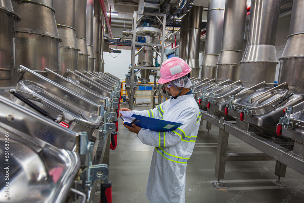 Male work inspection process milk powder cellar at the with vertical ...