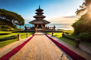 Wall Mural - hindu temple in the tropical beach, generative Ai art