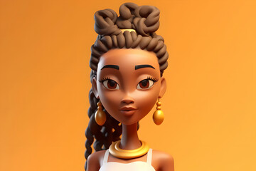 Poster - Cute cartoon attractive afro american girl avatar with hairstyle and jewelry