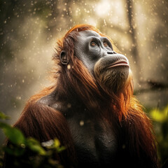 Wall Mural - Orangutan in its Natural Habitat, Wildlife Photography, Generative AI