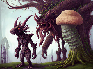 Wall Mural - Magical mushroom goblin beast, Generative AI Illustration