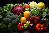 Fototapeta Kuchnia - Collage of color fruits and vegetables. Fresh 

Generative ai