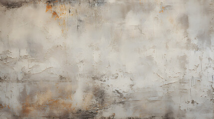 Weathered plaster wall with cracks and paint splatters as a grungy textured background 