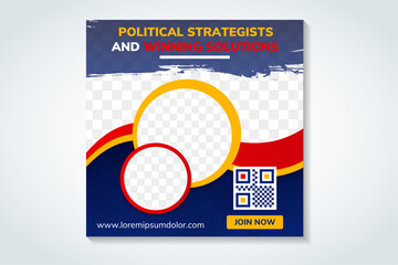 Wall Mural - political strategists and winning solutions Social Media Post and square flyer and poster design template. space for photo collage. transparency brush on headline. dot circle pattern.