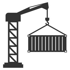 Vector illustration of container cranes icon in dark color and transparent background(PNG).