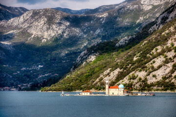 Canvas Print - The Artificial Islet of Our Lady of the Rocks in the Bay of Kotor at Perast in Montenegro