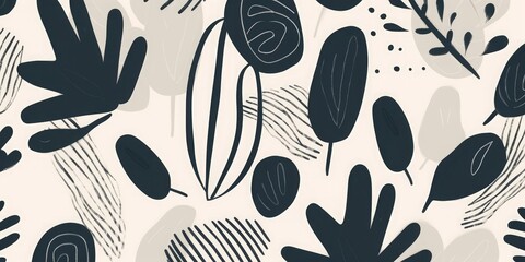 Hand drawn minimal abstract botanical shapes pattern. Collage contemporary print. Fashionable template for design, Generative AI