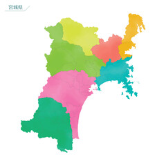  水彩風の地図　宮城県