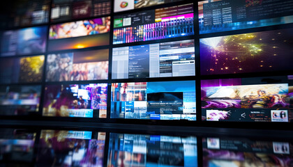 Close-up capturing the intricate details of a digital screen displaying a mix of news articles