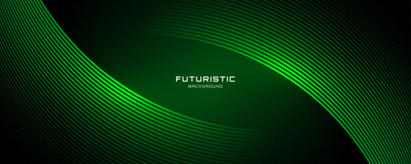 Wall Mural - 3D green techno abstract background overlap layer on dark space with glowing curve lines decoration. Modern graphic design element future style concept for banner, flyer, card, or brochure cover