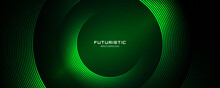 3D Green Techno Abstract Background Overlap Layer On Dark Space With Glowing Circle Lines Decoration. Modern Graphic Design Element Future Style Concept For Banner, Flyer, Card, Or Brochure Cover