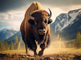 Fototapeta  - Bison in its Natural Habitat, Wildlife Photography, Generative AI