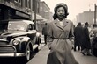 © Jorge Ferreiro - black woman walking for city Detroit in 1950 ,monochromatic