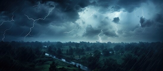 Fototapete - The rain is approaching, and the background is a beautiful blue sky, which represents the nature of Thailand.