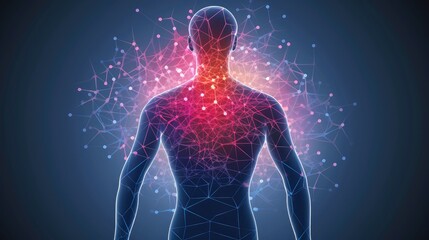 illustration of thought energy . head of person and neural network of brain with a problematic areas