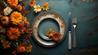 Art happy thanksgiving dinner Autumn table setting pumpkin fall season menu