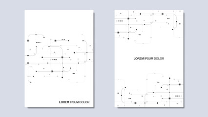 Wall Mural - Template for cover brochure, layout, flyer, book, banner with digital technology concept of integrated circuit and network communication elements