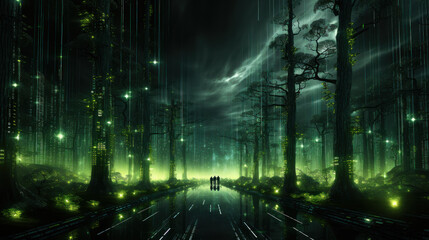 Digital Enigma: Green Matrix Code. Generative AI