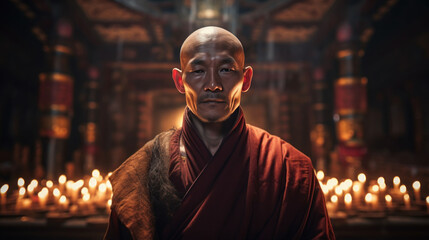 Tibetan monk in the temple