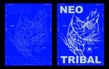 Neo tribal poster. Gothic Cyber sigilism shape with sharp bones and spikes. Modern print for street fashion, vector tattoo