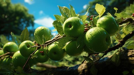 Wall Mural - green apples on tree. Generative AI