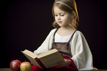 Poster - Cute little girl reading bible book. Worship at home.