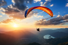 Unrecognizable Paraglider Flying Across The Sky With Paragliding Instructor
