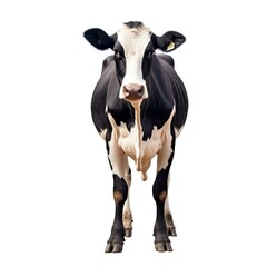 Wall Mural - A black and white cow posing against a clean white backdrop created with Generative AI technology