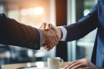 handshake of business people and a partnership at the meeting