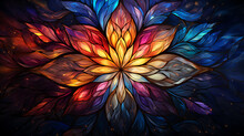 Abstract Background With Flower In Stained-glass Window Style. Generative AI