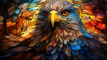 Illustration In Stained Glass Style With A Portrait Of An Eagle. Generative AI