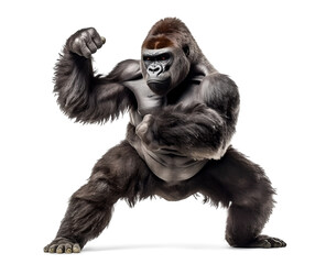 Wall Mural - silverback gorilla ready to fight isolated on white background