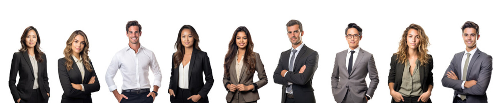 Wall Mural -  - Collection of diverse young business people isolated on transparent white background. Men and women
