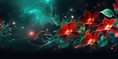 Beautiful abstract red and green night photo floral design background banner. beautiful Generative AI AIG32