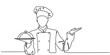 © Natvc - continuous line drawing of chef preparing food transparent background