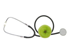 Green Apple And Medical Stethoscope Isolated On White Transparent Background, PNG