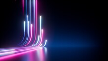 3d Render, Abstract Ascending Pink Blue Neon Lines Isolated On Black Background. Digital Ultraviolet Wallpaper
