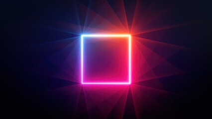 Wall Mural - 3d render, abstract neon background with red blue square frame glowing in the dark. Minimalist geometric wallpaper