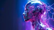 © Damerfie - robot cyberpunk warrior futuristic against the backdrop of the night city of the future. Game, virtual reality.