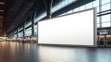 Generative AI. Mock Up Of Vertical Blank Advertising Billboard Or Light Box Showcase At Airport, Copy Space For Your Text Message Or Media Content, Advertisement, Commercial And Marketing Concept
