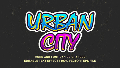 Wall Mural - Urban city editable text effect template, street graffiti retro style, premium vector