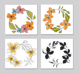 Wall Mural - Flower floral plant nature card border frame flyer cover concept. Vector flat graphic design illustration